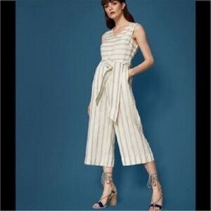 Ted Baker Linen Zelma cropped striped vneck linen blend jumpsuit US 6 EUC